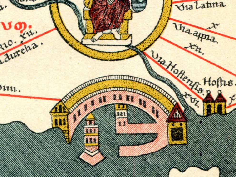 Rome et le port d'Ostie sur la table de Peutinger (facsimilé K. Miller 1887).