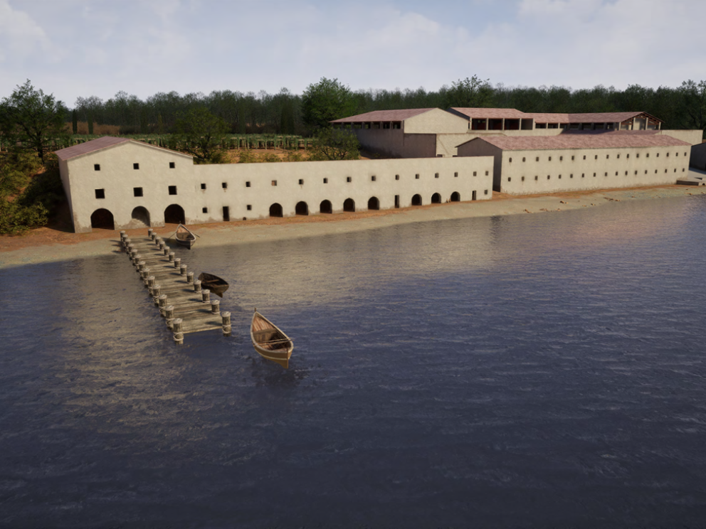 Mission ISTRIE (Poreč, Croatie) - Évocation 3D de l'atelier de production d'amphores de Loron sur la propriété impériale / Image : Société EDIKOM (en collaboration avec le CCJ et l'IRAA dans le cadre du projet RESTARCHI financé par l'Institut ARKAIA en 2022).